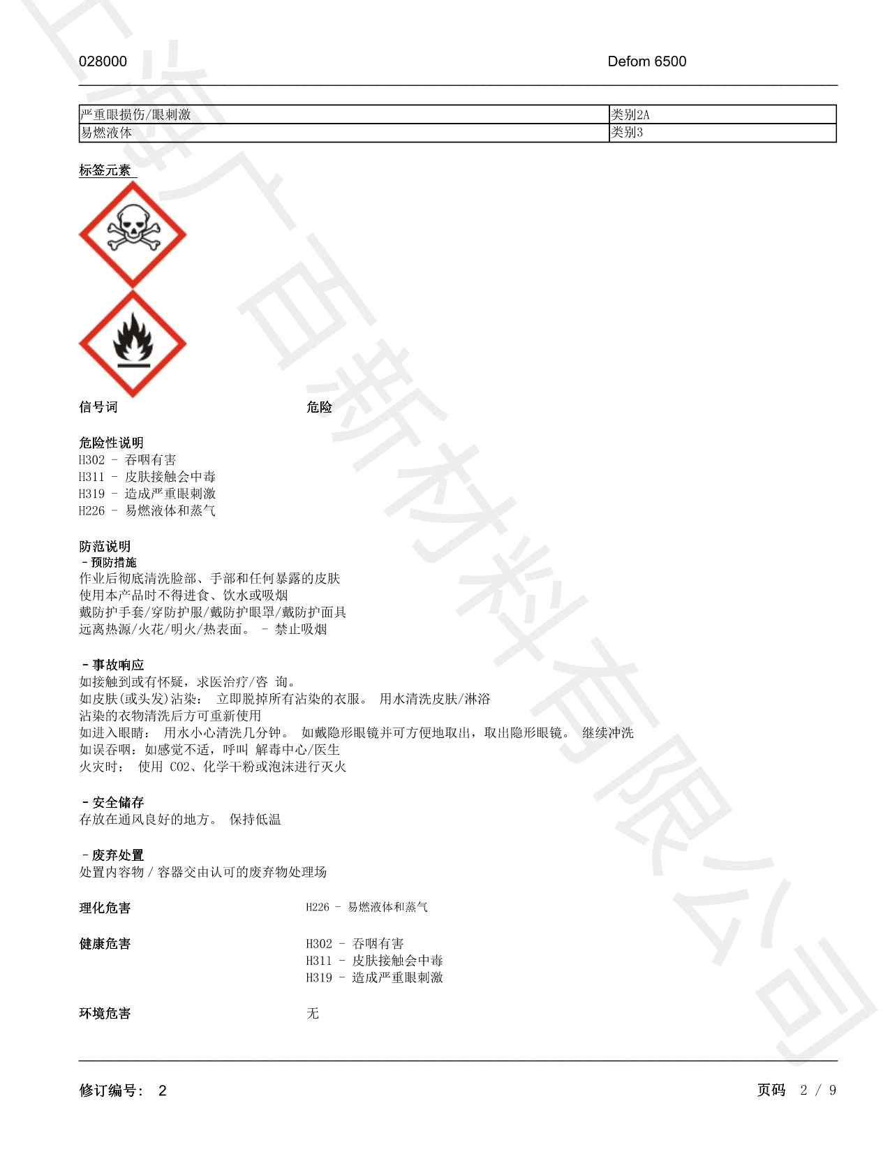 德謙Defom6500消泡劑MSDS